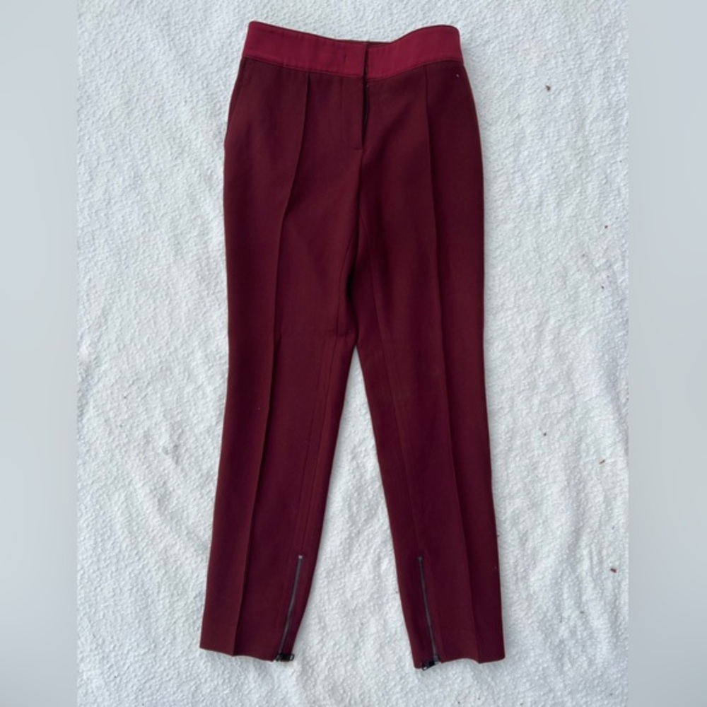 Burberry London Womens 4 Burgundy‎ Red Ankle Zip Tailored Trousers Pants Luxury